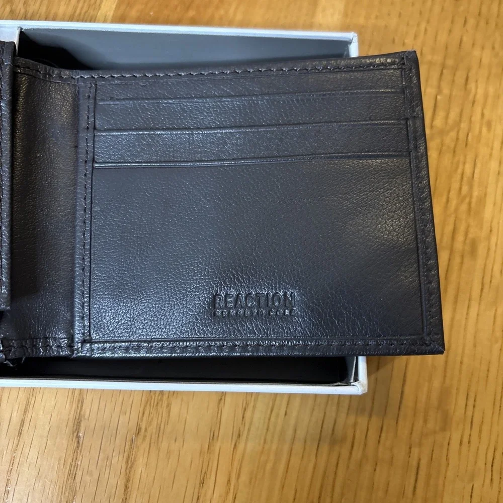 Reaction Kenneth Cole Mens Brown Handcrafted Leather Bifold Gift Box Wallet NEW